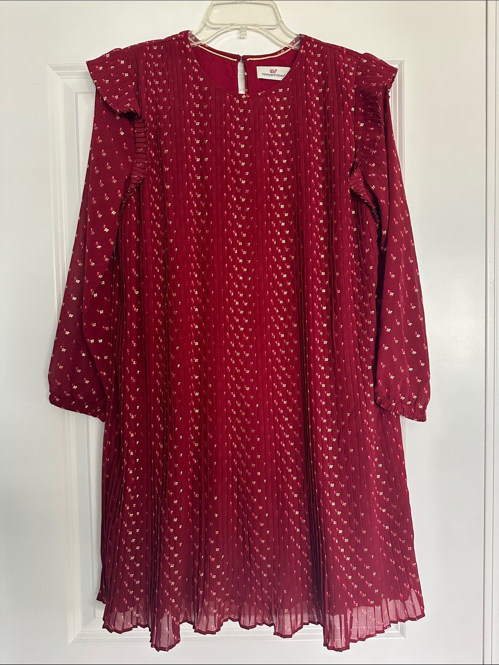 Vineyard Vines Burgundy Dress with GoldFloral Print